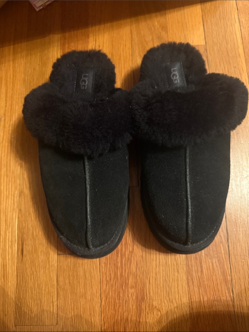 UGG Black Plush Shearling Women’s Slip-On Slippers